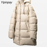Yipinpay Winter Women's Leather Cotton Coat 2023 Ladies Fashion Thicken Warm Hooded Parkas Casual Cold Street Zipper Outwear