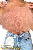 Yipinpay Women Clothes Artificial Fur Feather Vest Summer 2023 Sleeveless T-shirts Strapless Fluffy Backless Slim Tube Tops Streetwear