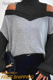 Yipinpay new fashion causal winter autumn Cold Shoulder Lantern Sleeve Sweater pullover tops fall outfits women female clothing
