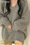 Yipinpay Winter Knitted Sweaters Women Oversized Simple Loose V-neck Pullovers Korean Fashion Solid Jumpers Tops Female Pull Femme