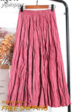 yipinpay High Waist Women's Skirt Solid Color Streetwear Leisure Simple Harajuku Pleated Midi Skirts White Faldas Mujer Saias