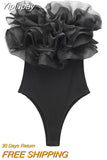 Yipinpay White Body Woman Off Shoulder Black Bodysuit Women Organza Ruffle Sexy Body Lingerie Summer Backless Sleeveless Bodysuit