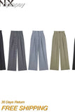 Yipinpay Y2k Fashion Women Wide Leg Pants Female Solid with Pleated High Waist Trousers Ladies Chic Elegant Casual Loose Pants
