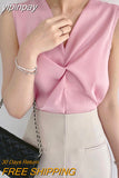 yipinpay Women Vest Blouses Cross V-neck Sleeveless Sexy Office Ladies OL Blusas White Casual Korean Elegant Tops Black Pink
