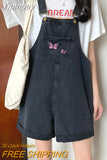 Yipinpay Women Summer Denim Shorts Black Butterfly Embroidery Korean Style Jeans Pants High Waisted Baggy Y2k Fashion Bib Short
