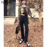 Yipinpay Casual Winter Velvet Denim Haren Pants Female Streetwear High Waist Warm Cashmere Mom Jeans Solid Baggy Woman Jean