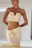 yipinpay Casual Beach Summer Outfits Holiday Women Y2K Knitted Bra Crop Tops And Long Sexy Fashion Party Club Skirt Two Piece Set