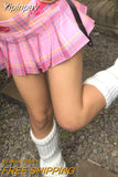 Yipinpay Japanese Y2k Pleated Skirt Women Pink Harajuku Kawaii Low Waist Embroidery A-line Mini Plaid Skirt Sexy Gyaru Summer