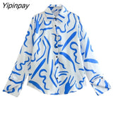 Yipinpay New Summer Elegant 2 Piece Printed Skirt Set Vintage Soft Turn Down Collar Long Sleeve Female Casual Skirt Lady Suit