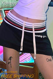 Yipinpay Vintage Y2k Mini Skirt Women Harajuku Sexy Gyaru Low Rise Drawstring Patchwork Sporty Micro Skirt Cute Egirl Streetwear