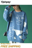 Yipinpay cartoon cow sweaters women's 2023 new autumn and winter Korean style loose long-sleeved pullovers sweater casual outer wear