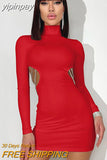 yipinpay Dress Long Sleeve Black Dress Women Chain Turtleneck Dress Autumn Winter Bodycon Dress Streetwear White Mini Dress