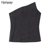 Yipinpay Fashion Women Asymmetrical Corset Wrap Chest Tops Casual Side Zipper Sleeveless Sexy Summer Sling Tops