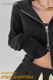 Yipinpay Streetwear Hooded Sweatshirts Women Autumn Design Double Zipper Hoodies Korean Slim Long Sleeve Crop Jacket Female