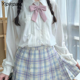 Yipinpay Spring Summer Women Blouses Loose Sweet JK tops Chiffon Thin Long sleeve Tops Preppy Style Oversize female Blouses Cute