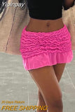 Yipinpay New Girls Women Goth Lace Mini Skirts Low Waist A-Line Pleated Fairy Grunge Ruffle Short Skirt Streetwear Club Skirt 0406