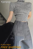 Yipinpay Ropa Mujer Knitted Cropped Pullovers Women Turtleneck Short Sleeve Tunic Jumper Pull Femme Fashion Casual Y2k Sweater Top