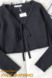 Yipinpay Casual Fashion 2 Piece Set Women Solid V-neck Long Sleeve Lace Up Short Knitted Cardigan Camis Knitwear Elegant Tops