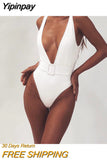 Yipinpay Cut Swimwear Women 2023 Solid One Piece Swimsuit Female High Waist Monokini V-Neck Sexy Bathing Suit Swim Suit Black Red