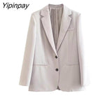 Yipinpay 2023 Autumn Winter Solid Blazer Pant Sets Long Sleeve Single Breasted Back Split Jacket Zipper Trouser Notched Outwear