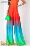 Yipinpay Gradient Sling Wide Leg Pant Romper 2023 Summer Women Backless Sleeveless Jumpsuit Ladies Vintage Pattern Printed Overall