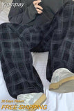 Yipinpay Men Checkered Casual Pants Loose Straight Corduroy Pants Sweatpants Man Fashion Streetwear 2023 Spring New Hip Hop Trousers
