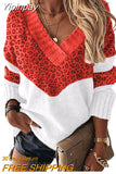 Yipinpay Autumn Winter V-neck Women's Pullover Leopard Striped Vintage Long Sleeve Knit Top Korean Fashion Pink Women Sweater Jersey