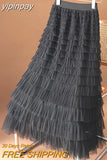 yipinpay Fashion Luxury Elegant Fairy Long Maxi Skirt Women Mesh Layers Pleated Korean Cupcake Skirts for Woman Faldas 96cm