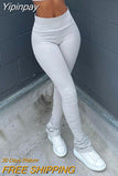 Yipinpay Color Leggings Women Ruched Stacked Pants Casual Slim Fit High Wasit Pencil Trousers Street Style Female Joggers Pants