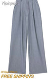 Yipinpay Gray Striped Pants Women High Waist Baggy Pants Woman Office Casual Summer Women's Pants Y2k Streetwear Wide Leg Trousers