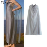 Yipinpay Women See Through Tulle Shawl Capes 2023 New Fashion Summer Thin Loose Tulle Tops Long Cloak Custom Cape Shawls