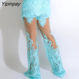 Yipinpay Women Elegnt Working Lace Patchwork Mesh Straight Leg Sexy Pants