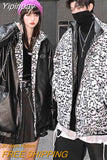 Yipinpay Warm Leather Jacket Women Thick Leopard Print Faux Lamb Fur Coat Harajuku Snow Loose Lining Reversible Wear Coat Female