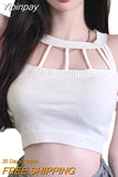Yipinpay Women Knit Vest Crop Tops Sexy Sleeveless Crew Neck Hollowed Solid Slim Fit Summer Club Party Tops y2k Clothes