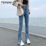 Yipinpay Black Loose Split Mom Jeans Woman Denim Pants High Waist Jeans Trousers Women Jean Taille Haute Femme
