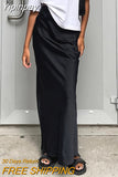 Yipinpay Long Black Skirt Satin Women 2023 Summer High Waist Casual Fashion Slim Imitation Silk Mermaid Maxi Skirt Elegant Female