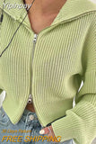 Yipinpay Lapel Double Zipper Cardigan Candy Sueters Mujer Pull Jumpers Y2k Clothes Oversized 2023 Sweaters for Women Black Fall Lazy