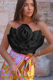 Yipinpay Yellow Rose Floral Top Autumn Winter Fashion Sleeveless Crop Tops Sets Christmas Party Women 2023 Blusas Mujer New