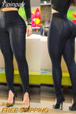 Yipinpay casual Zipper Detail Split Hem PU Leather Skinny Pants women pants new trousers high waist elegant fashion women's outfits