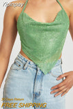 Yipinpay Sparkly Rhinestones Glitters Halter Crop Tank Tops Sexy Women Backless Chains Linked Sleeveless Vest Tops for Club Party