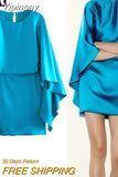 Yipinpay Blue Satin Dress Woman Short Elegant Party Dresses For Women 2023 Cape Sleeve Summer Dresses Mini Woman's Evening Dress