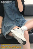 Yipinpay Short Playsuits for Women Denim Jumpsuit Korean Style Baggy Vintage Jeans Blue Overalls Short Pants Y2k Female Clothes
