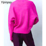 Yipinpay Fashion Women Loose Knitted Sweater 2023 Spring Autumn Vintage O-neck Long Sleeve Female Sweet Pullovers Chic Tops