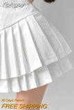 Yipinpay Preppy Style Double Pleated Skirt Women Korean Skort Summer Sexy Y2k High Waist Patchwork Solid Mini Skirt A-line Casual