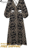 Yipinpay Cut Out Black Long Dress Women Embroidery Backless Dress Woman Puff Sleeve Vintage Gothic Dress 2023 Midi Summer Dresses