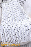yipinpay Summer Polka Dot Printed Midi Long Skirt Women Vintage Elastic High Waist A-line Pleated Skirts Ladies Casual Clothing
