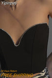 Yipinpay Shiny Rhinestone Trim Bandeau Tube Tops Fashion Women Summer Tank Tops Sleeveless Deep V-neck Strapless Wrap Tops