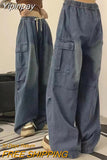 Yipinpay Grunge Alt Clothes Vintage Streetwear Korean Y2K Baggy Cargo Jeans High Waist Straight Wide Leg Pants Denim Trousers