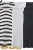 Yipinpay Off Shoulder Knitted Dresses For Women Striped Midi Bodycon Dress Women Black White Sexy Long Dress Woman Summer Dresses