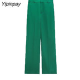 Yipinpay 2Pcs Spring Autumn Women Solid Blazer Suit 2023 Feather Office Outfits Elegant Jackets Coats Long Trousers Basic Outwear
